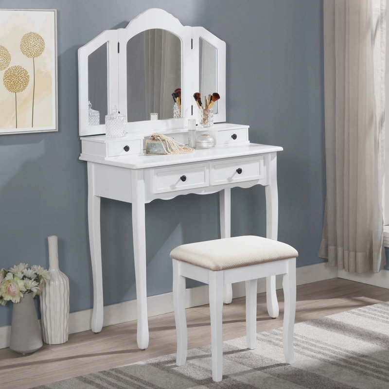 Devhan Make-up Vanity Table and Stool Set, White