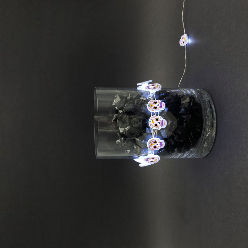 Dutta Battery Operated LED Fairy String Lights with Sugar Skull Motif - 2 Piece