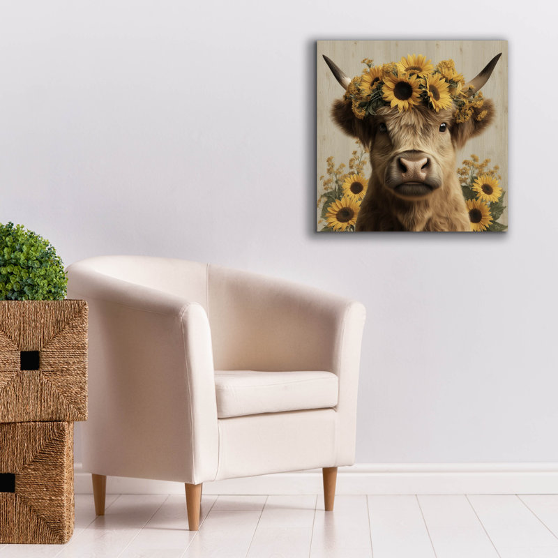 Toile épique Graffiti «Sunflower The Highland Cow» par Ann Klee, 26 po x 26 po, H 26 po x l 26 po