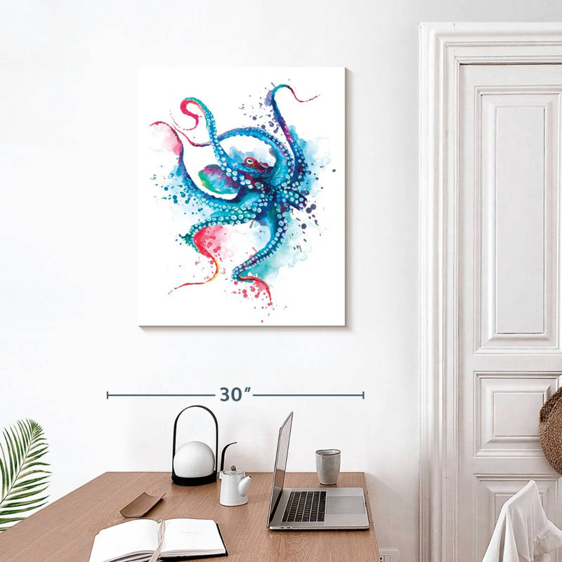 Blue Octopus Splash sur impression sur toile, H 30 po x l 24 po x P 1,25 po