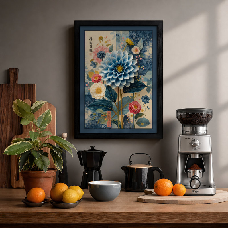 Dahlia Dreams Botanical - Framed Print, Black, A4 - 29.7 x 21.0 cm