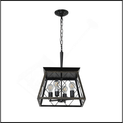 Industrial 4-Light Pendant Chandelier, Modern Metal Cage Design, Adjustable Hanging Light For Dining Room, Kitchen, Living Room (No Bulbs)
