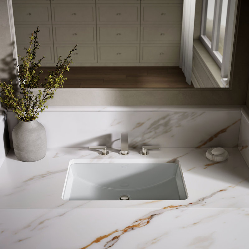 Ladena® Vitreous China Rectangular Undermount Bathroom Sink with Overflow, Ice Gray