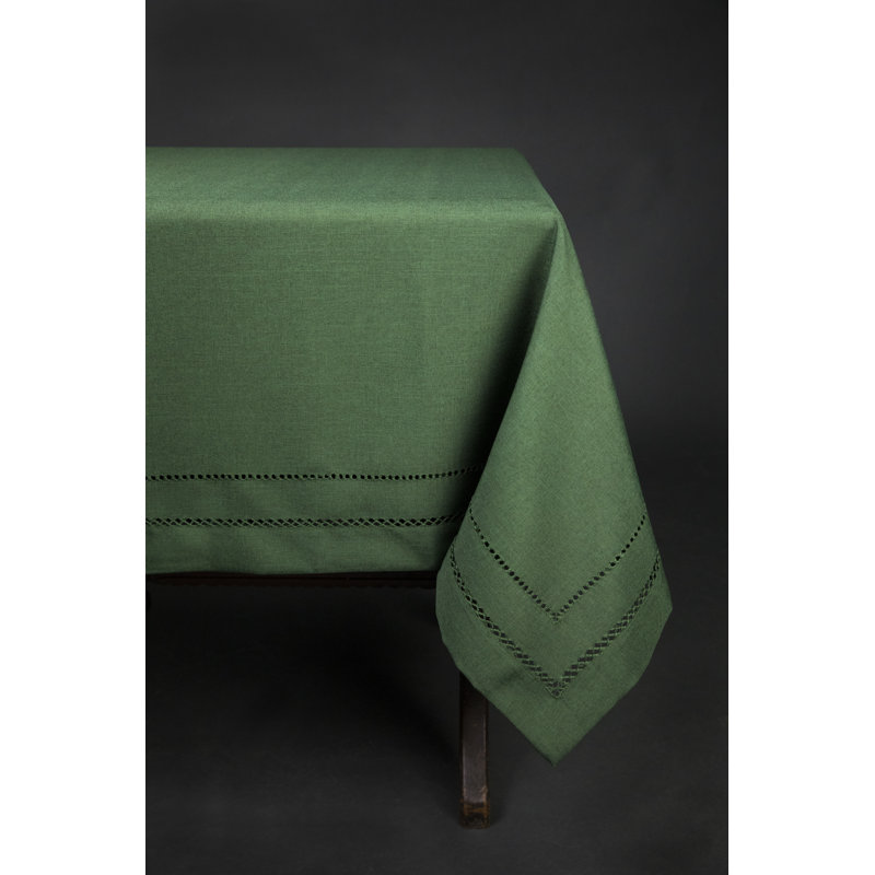 Pine Green Fabric Round Tablecloth with Hemstitch Detail