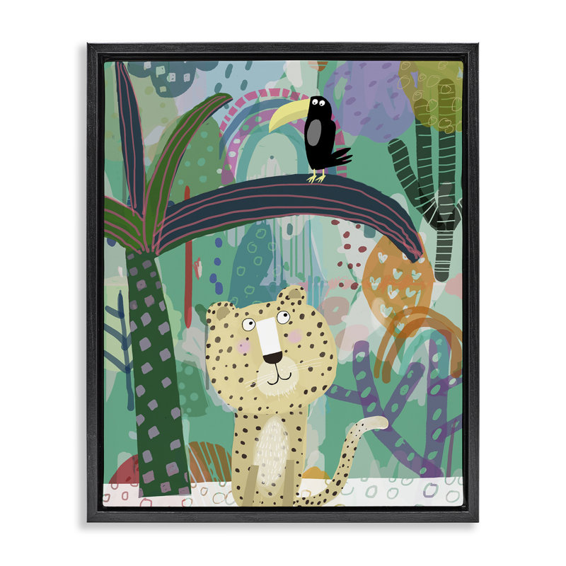 Cadre flottant Jungle Cheetah & Toucan, design par Carla Daly, H 21 po x l 17 po, Cadre flottant noir de jais