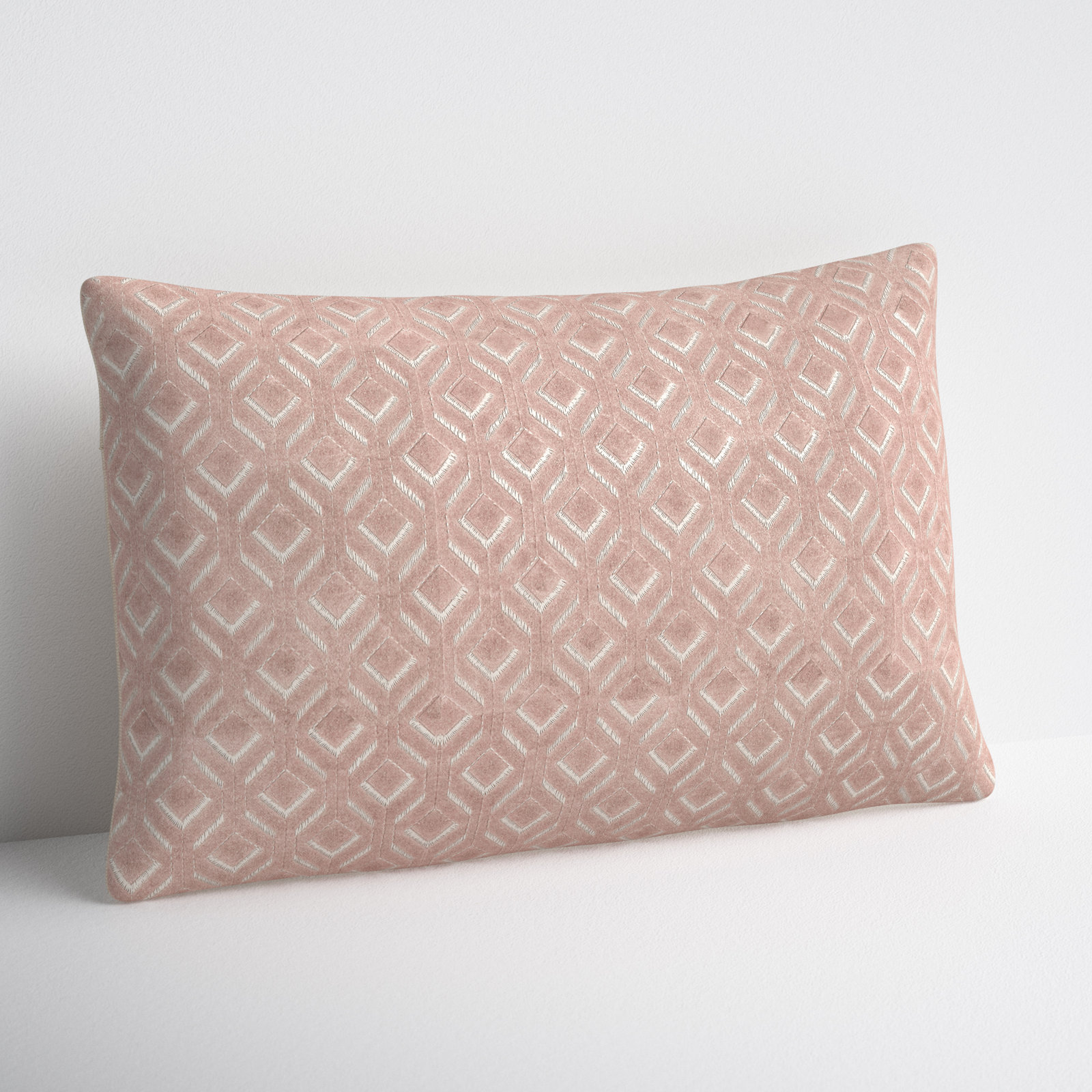 Ryans Embroidered Cotton Lumbar Throw Pillow, Rectangle 13" H x 21" W, Blush Trellis, Polyester/Polyfill