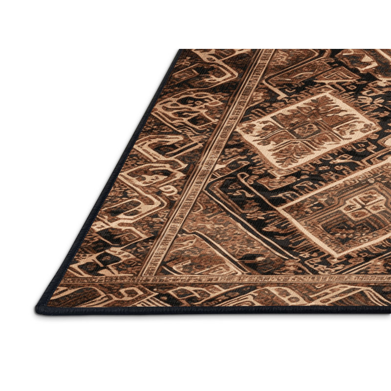 Tapis art déco brun lavable à la machine, Carré 6 pi