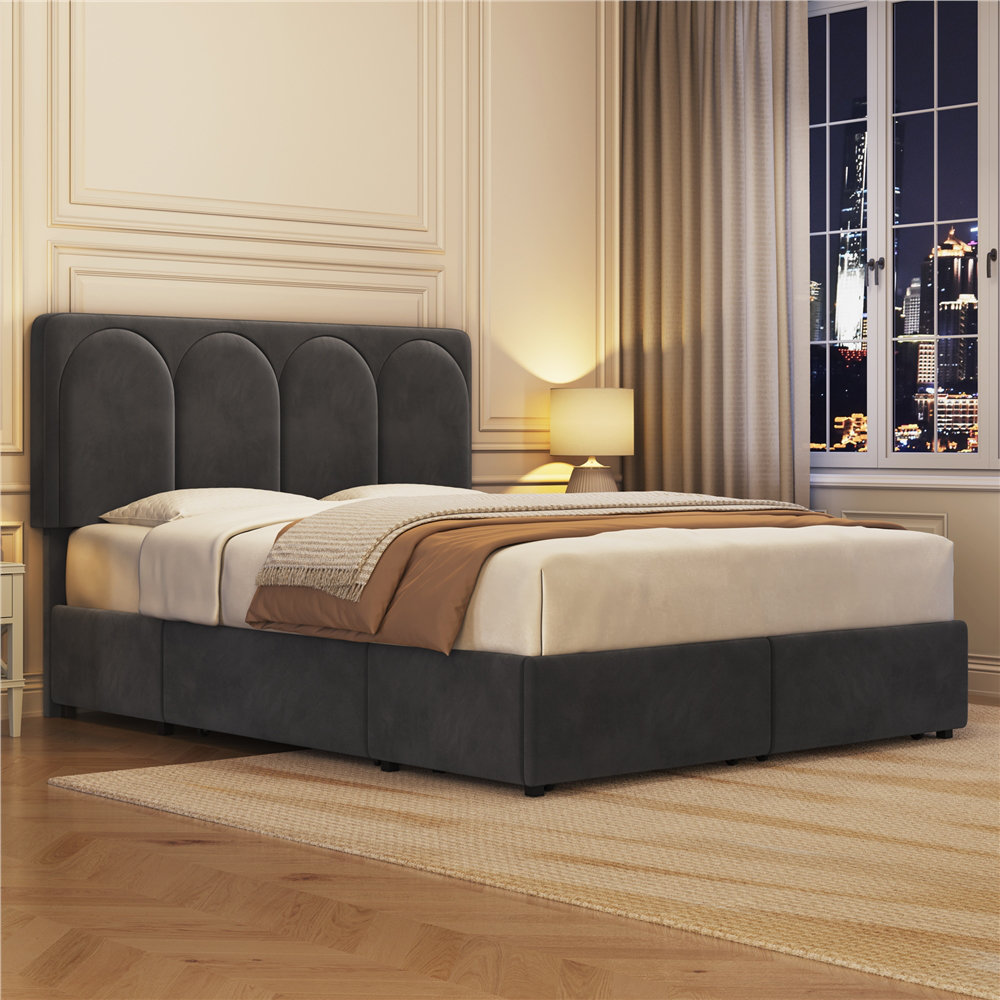 Wade Logan® Berma Upholstered Bed Frame with Adjustable Headboard ...