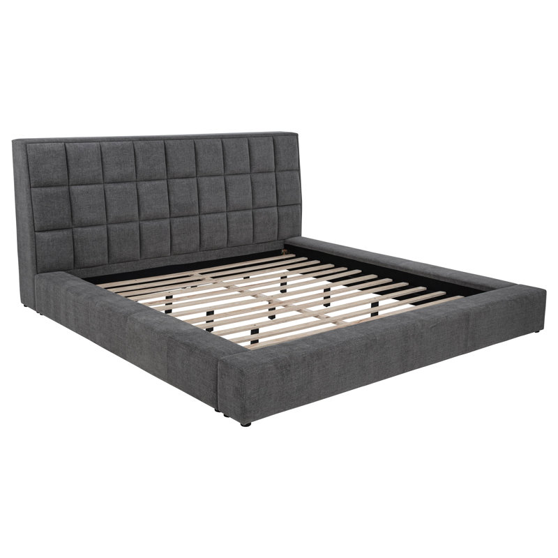 Grand lit plateforme tapissier Dreux Gris, Gris, Grand