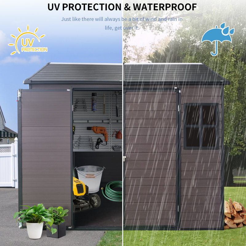 Abri de rangement extérieur en résine 8x6 brun avec 2 fenêtres