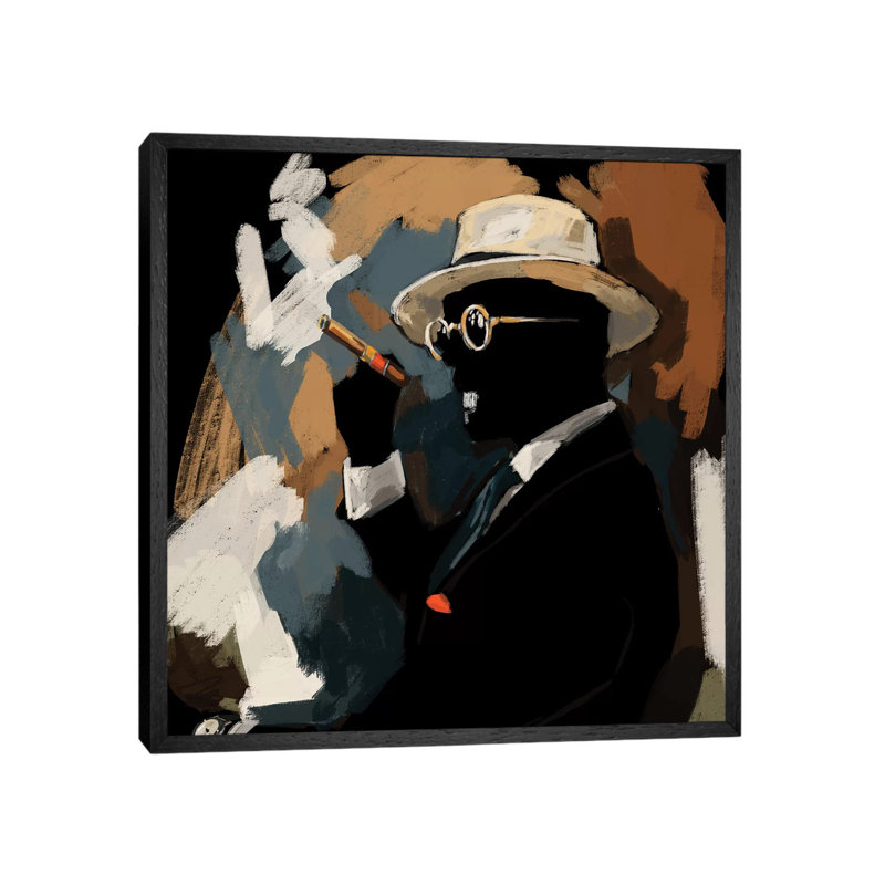 Cigar Lounge - Painting on Canvas, 93.98cm H x 93.98cm W x 3.81cm D, Black Floater Framed