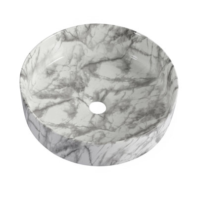 Lavabo de salle de bain rond en céramique sur fond blanc avec motifs gris (BAA0014012QQ)