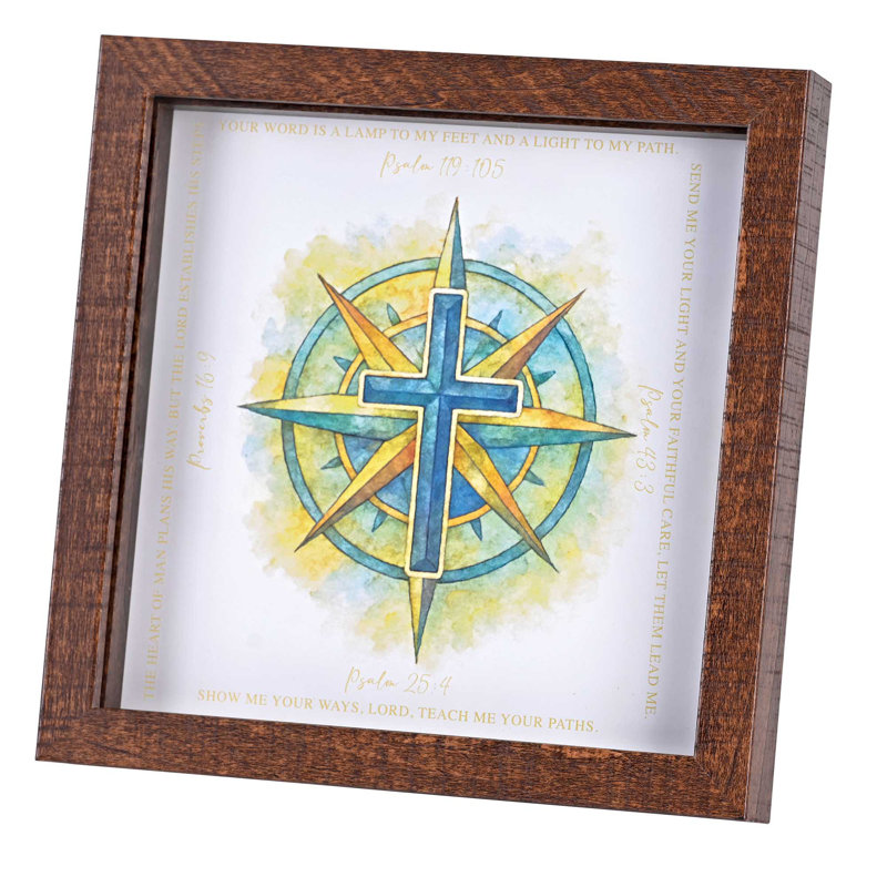 Framed Art Blue Cross Your Word A Lamp, Blue/Yellow/White, 9" H x 1.38" W x 9" D
