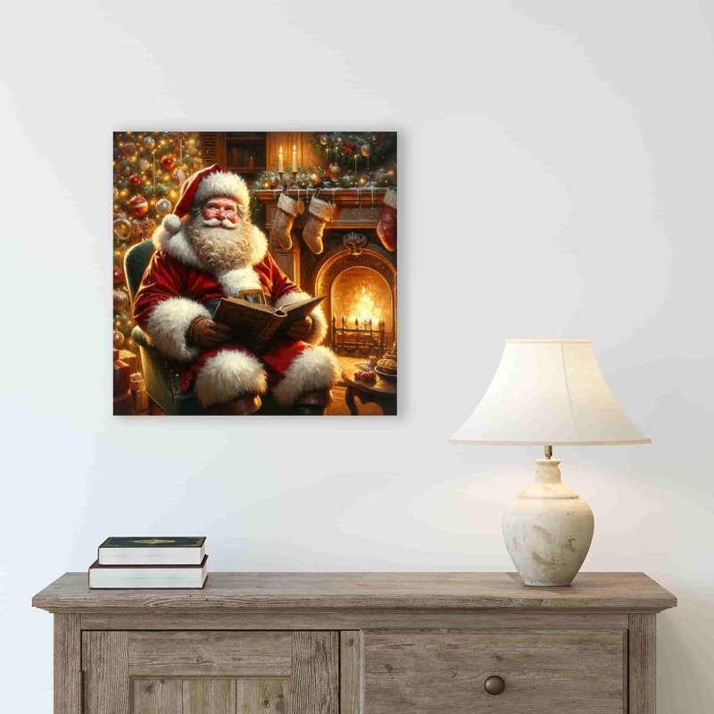 " Yuletide Tales: Santa's Fireside Read - Wrapped Canvas Art Print ", 12" H x 12" W x 1" D