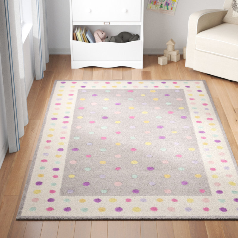 Gosselin Polka Dots Handmade Tufted Wool Grey Area Rug, Rectangle 6' x 9'
