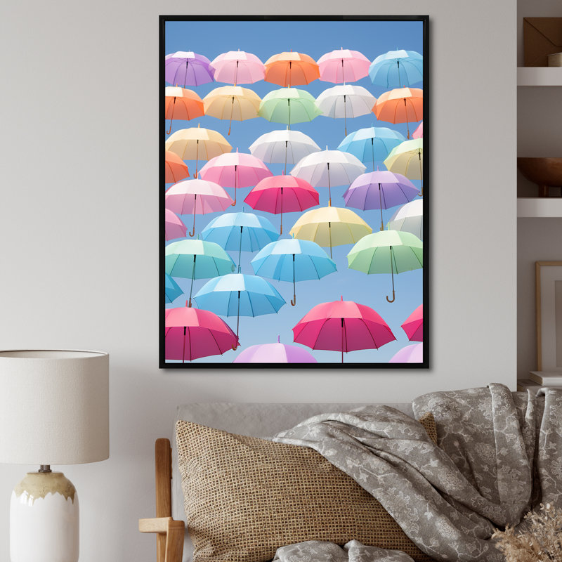 Parapluies multicolores photo moderne II, H 32 po x l 24 po x P 1 po, Cadre flottant noir
