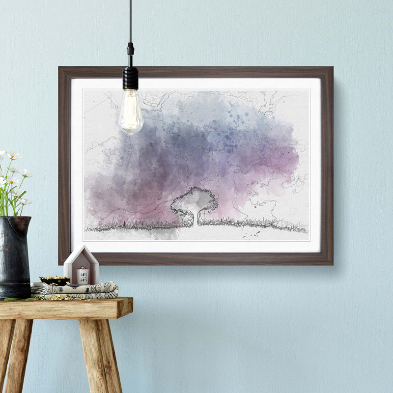 Tree Under the Cosmos in Abstract - Picture Frame Graphic Art Print, 40cm H x 60cm W x 2cm D, Walnut