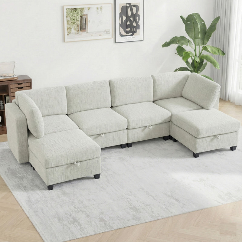 Canapé modulaire surdimensionné de 128 po avec rangement et housses amovibles, configuration convertible en forme de U, en forme de L et de canapé-lit, canapé moderne à 6 places avec repose-pieds mobile