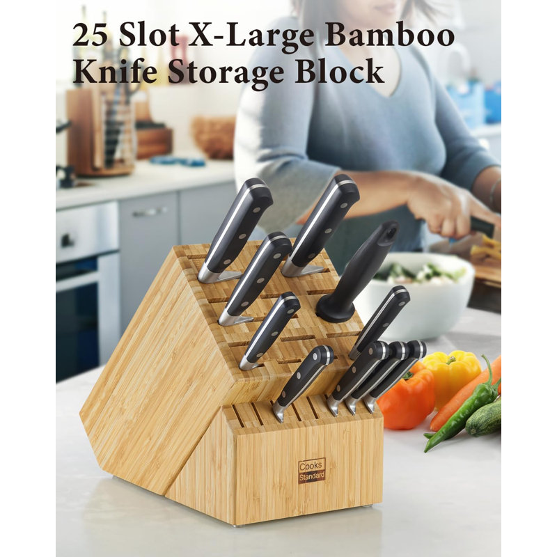 Cooks Standard 25-Slot Bamboo Knife Block with Non-Skid Feet