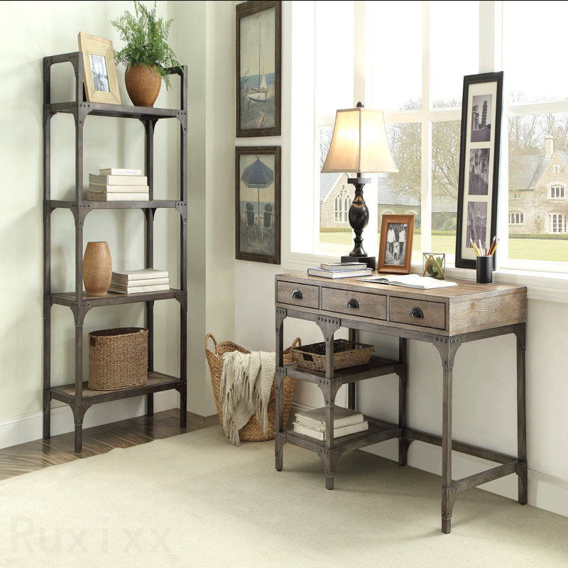Bureau d'écriture, chêne vieilli et 3 tiroirs argent antique