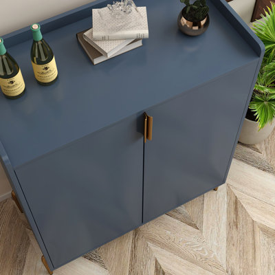 Armoire de bar à vin à 2 portes avec porte-bouteilles et étagère de rangement réglable, buffet moderne avec charnière à fermeture en douceur, armoire de buffet de salle à manger, armoire à liqueur de cuisine, chariot de café de salon Bleu