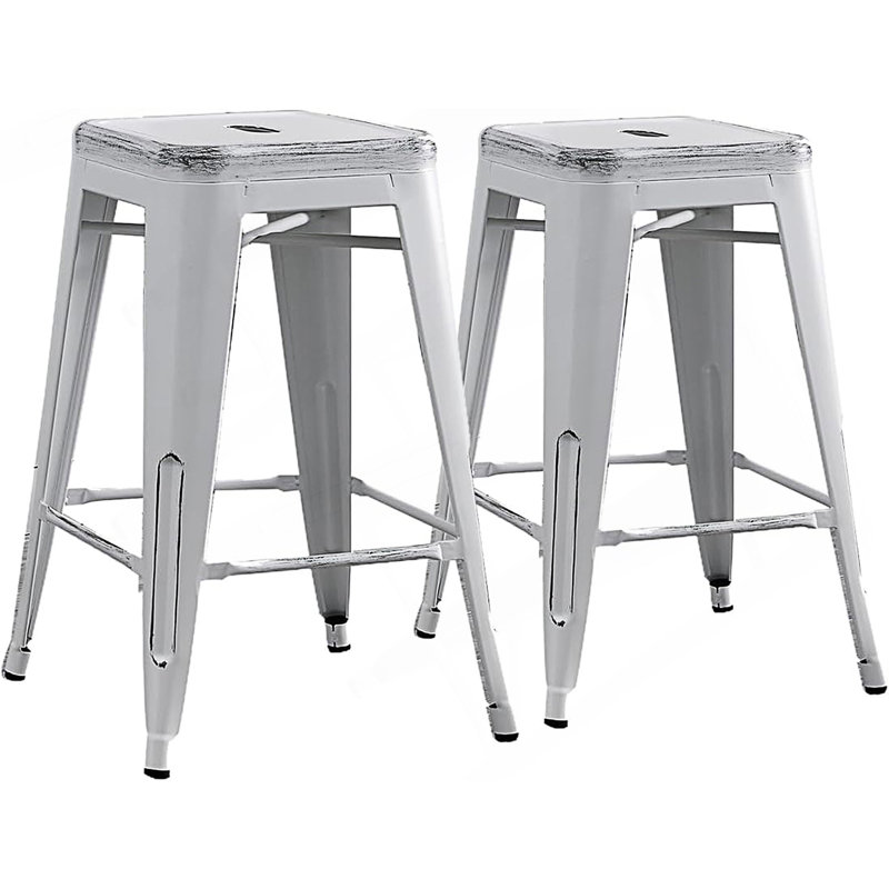 Set Of 2 Backless Industrial Metal Bar Stools Without Back
