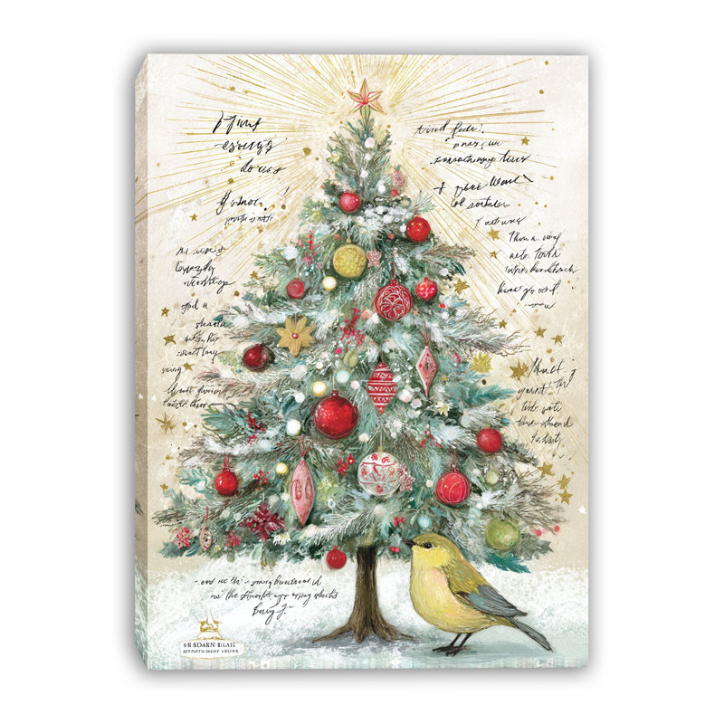 Arbre de Noël décoré avec décorations dorées sur toile tendue, 24 po x 36 po