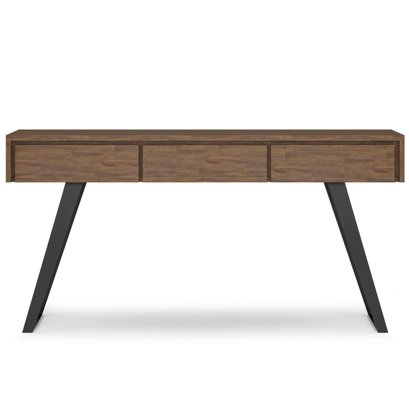 Lowry 60"W Solid Wood Modern Industrial Storage Console Table with 3 Storage Drawers and Metal Legs
