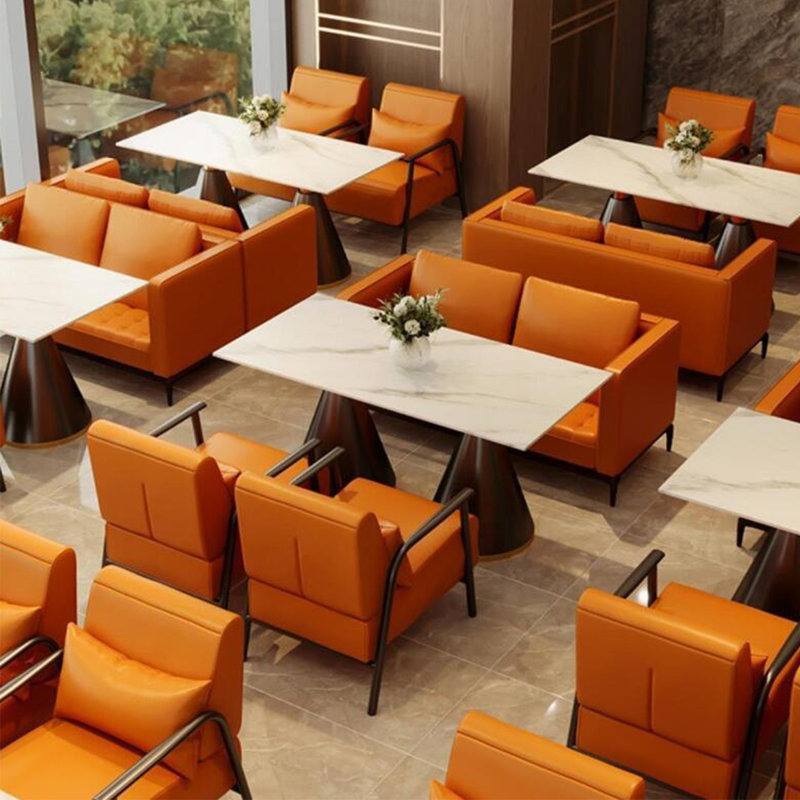 Ensemble de canapé rembourré orange en similicuir