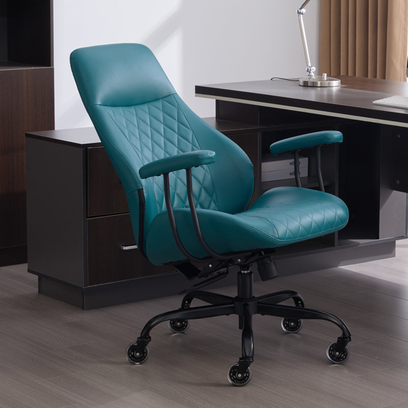 Diamond Quilted PU Leather Office Chair with Premium Durable Construction, Slient Wheels, Easy Assembly, Green, Green