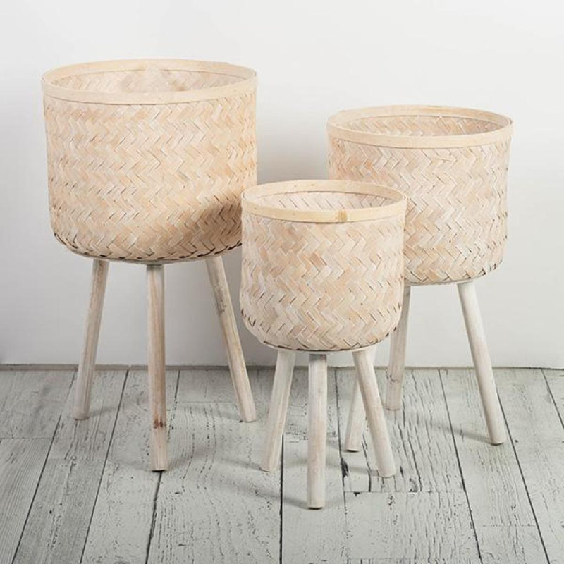 Jardinières en bambou, ensemble de 3, Crème, crème