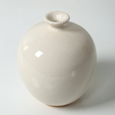 Approx. 8" High Off Whtie Ceramic Round Vase with Small opening