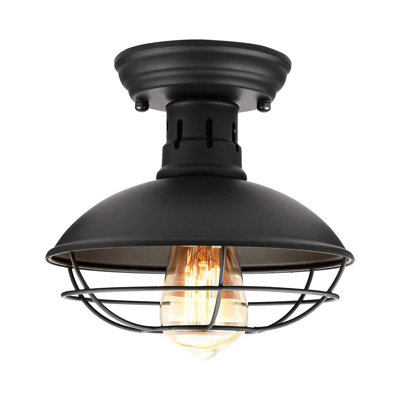 Farmhouse Flush Mount Ceiling Light - Industrial Ceiling Light Fixture Rustic Black Metal Cage Close To Ceiling Lamp E26 Base For Hallway Foyer Kitchen Porch