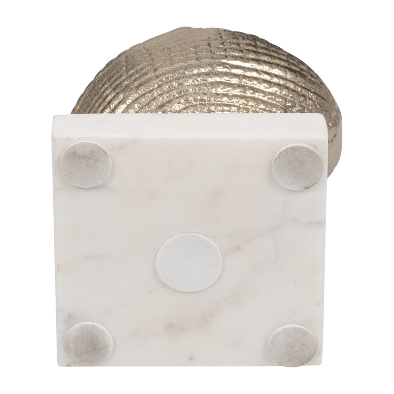 Figurine Metal and Marble Coastal Shell Design with Modern Spiraling Form on Solid Stone Base Inspired by Contemporary Nautical Trends in Mixed Materials Woods and Metals for Stylish Accent Decor