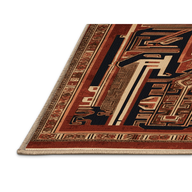 Tapis art déco brun lavable à la machine