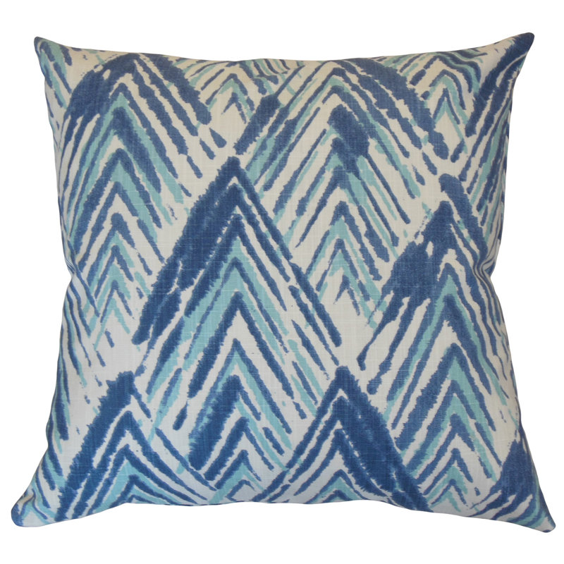 Coussin décoratif en coton Lugh, Hauteur (26 po) x largeur (26 po), Bleu