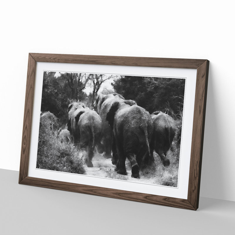 Herd of Elephants - Framed Print, 48cm H x 65cm W x 2cm D, Walnut Framed