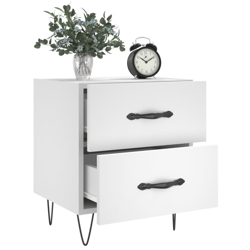 40cm W Iron Bedside Table, White, Individual