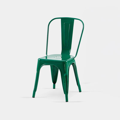 Set Of 2 High Gloss Green Industrial Metal Dining Chairs 18 Inch Seat Height Stackable Indoor Outdoor, Lightweight Easy-Clean Surface, Easy Assembly, Durable Modern Design, For Kitchen Cafe Bar