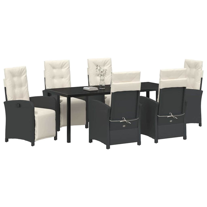 Ensemble de salle à manger de jardin 7 pièces en rotin noir avec sièges confortables et meubles de style moderne