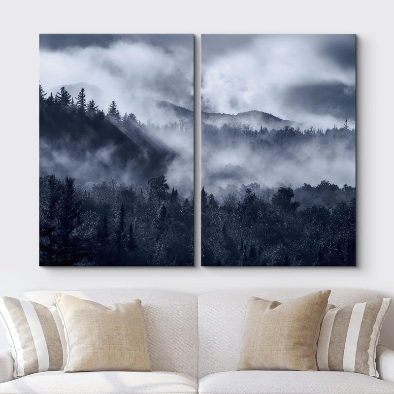 Duotone nuageux, chaîne de montagnes, paysage naturel, impression sur toile, 2 pièces, H 36 po x l 48 po x P 1,5 po