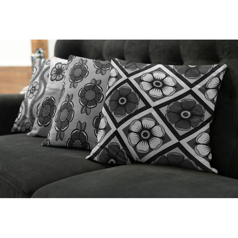Housse de coussin Abstract, 16 po x 16 po, Gris gris et blanc