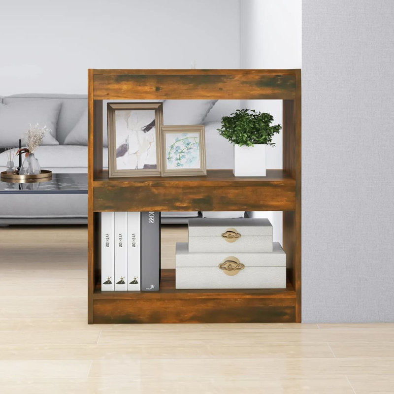 Book Cabinet/Room Divider, (2 Shelves) 72cmH x 60cmW x 30cmD, Smoked Oak