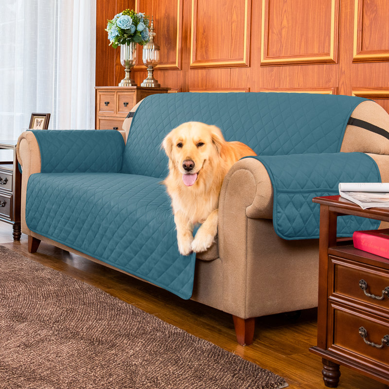 Microfibre/Microsuede Reversible Box Cushion Sofa Slipcover, Blue