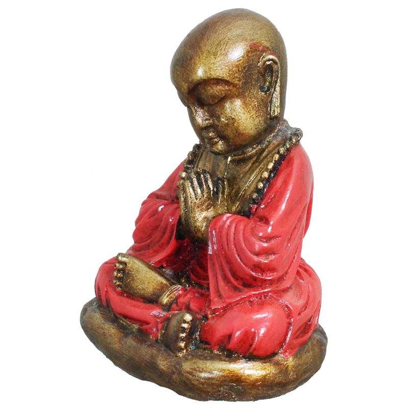 Figurine priant monk Lataif, Rouge, H 7 po x l 5 po x P 4 po