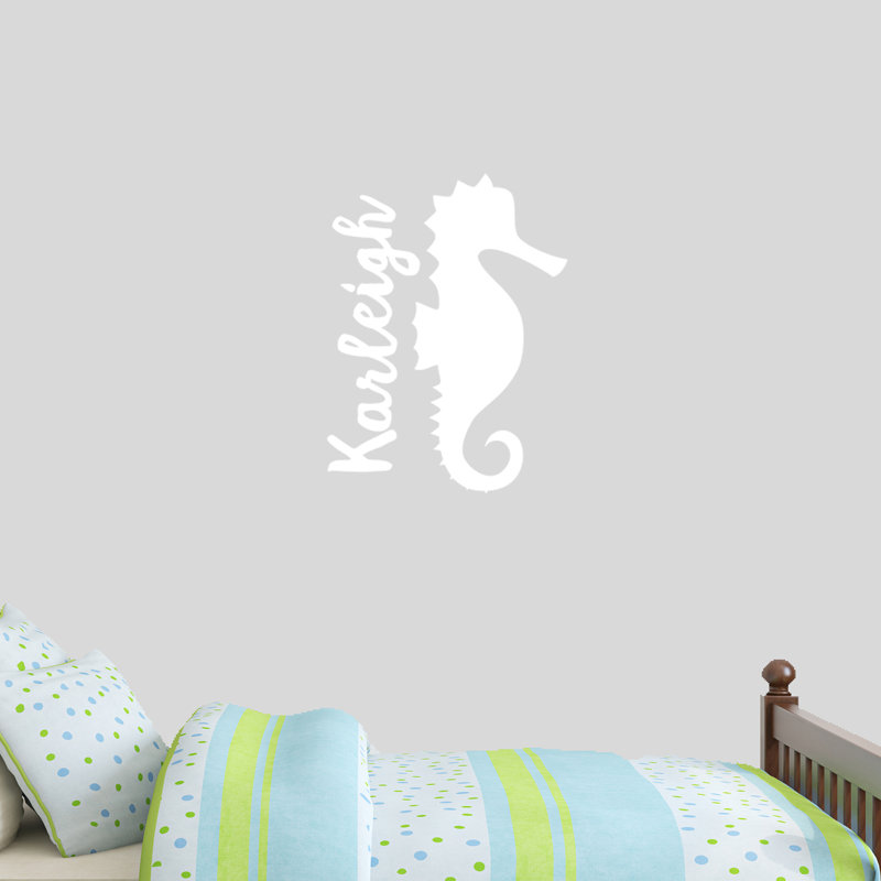 Décalcomanie murale personnalisée hippocampe name, Blanc, Oui