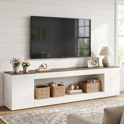 78.94" Modern Farmhouse TV Stand with 2 Cabinets and Open Storage Shelf for TVs UP TO 85", Two-Tone Media Console Entertainment Center for Living Room