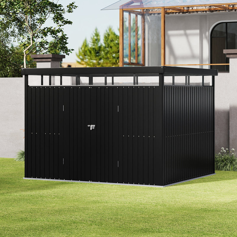 Charcoal Black Flat Roof Tool Shed