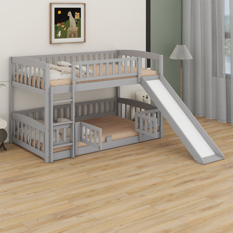 Jeneine Kids Twin Over Twin Bunk Bed, Gray