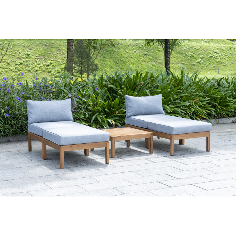 Leongard Solid Wood 2- Person Seating Group with Cushions